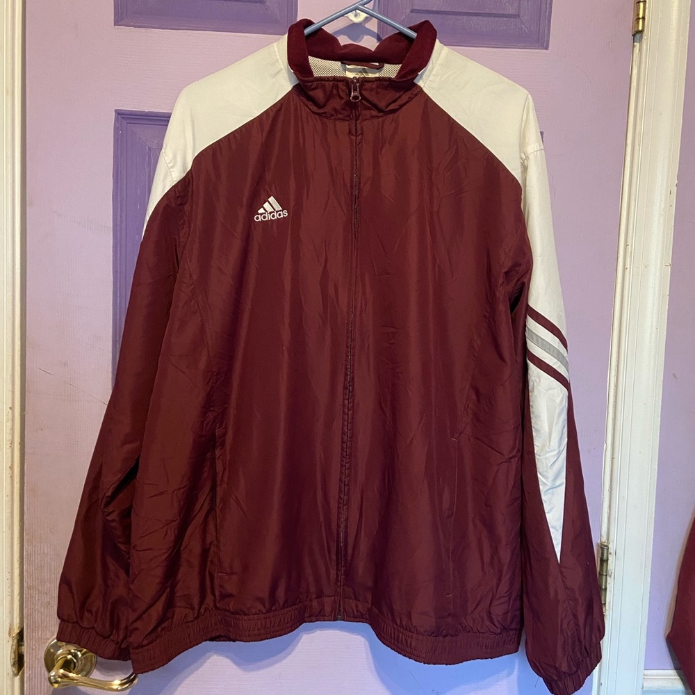 Burgundy Adidas Zip Up Jacket